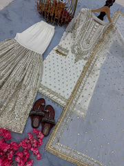 Designer Maroon Georgette Sequence Work Sharara Suit