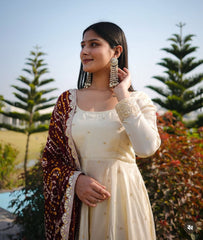 Preferable Sequence Work White Color Gown