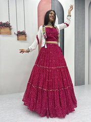 Stylish Red Georgette Ribbon Work Lehenga Choli