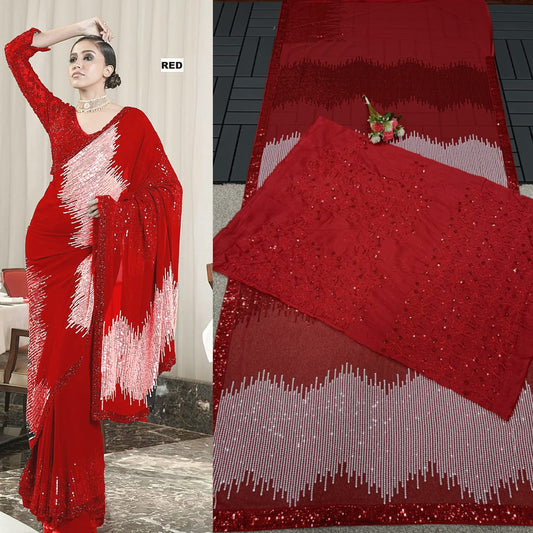 Glorious Georgette Red Color Saree