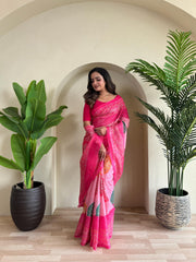 Adorable Bandhani Print Pink Color Saree
