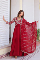 Preferable Georgette Red Color Gown