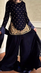 Stylish Blue Velvet with Sequence Work Plazo Suit