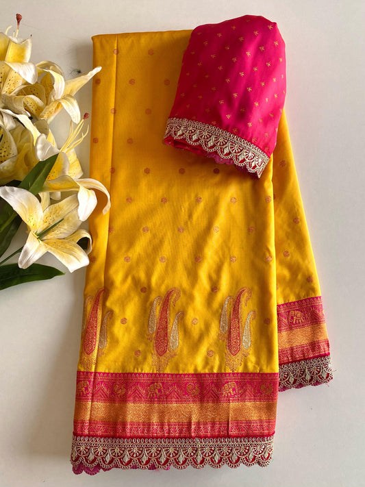 Lovely Paithani Silk Yellow Color Saree