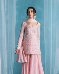 Alluring Pink Georgette Sequence Work Sharara Suit