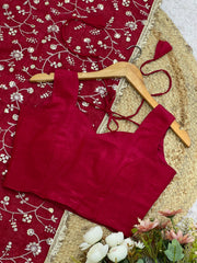 Glorious Red Crunchy Silk Embroidery Work Saree