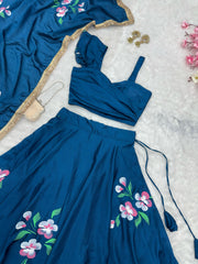 Wonderful Chinon Silk Blue Color Lehenga Choli