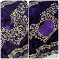 Innovative Purple Color Embroidery Work Silk Saree