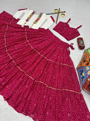 Stylish Red Georgette Ribbon Work Lehenga Choli