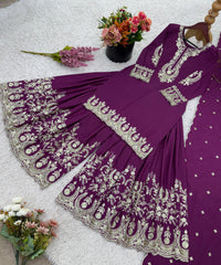 Function Wear Heavy Work Purple Color Sharara Suit