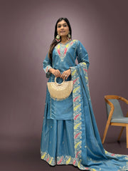 Fantastic Pure Roman Chimer Blue Color Palazzo Suit