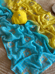 Fantastic Viscose Chiffon Sky Blue & Yellow Color Saree