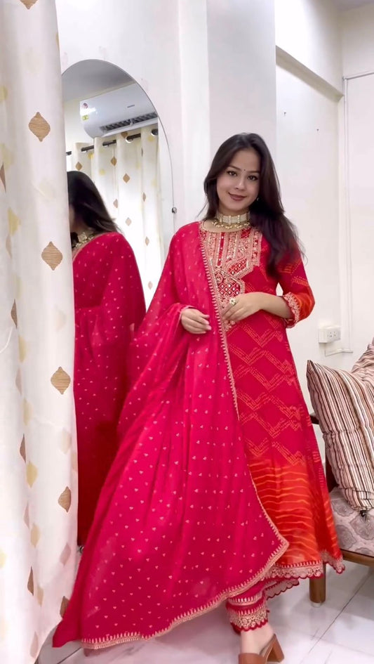Elegant Sequence Work Pink Color Top Pant With Dupatta