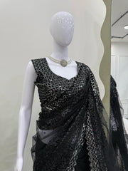 Attractive Soft Net Black Color Saree