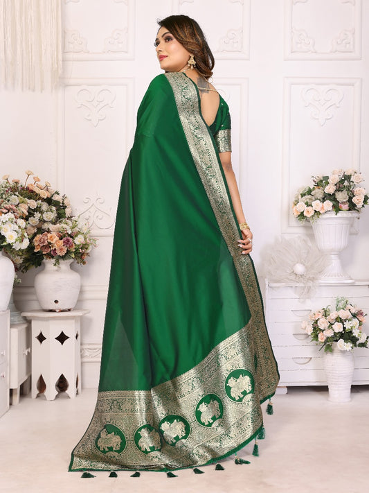 Preferable Banarasi Silk Green Color Saree