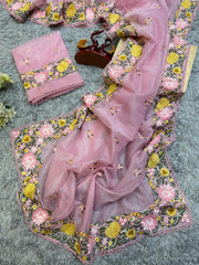 Elegant Banarasi Thread Work Pink Color Saree