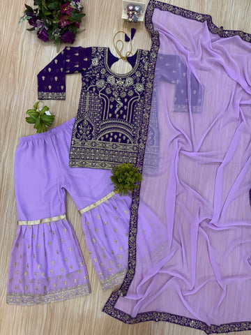 Awesome Heavy Work Lavender Color Sharara Suit