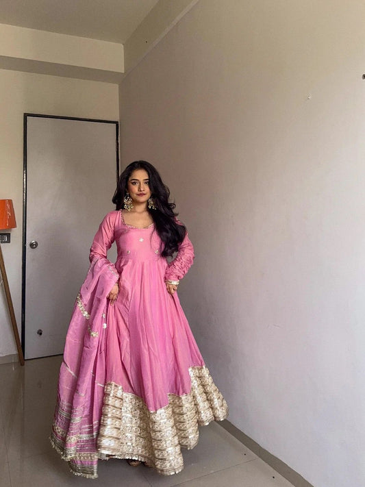 Occasion Wear Sequence Work Pink Color Anarkali Gown