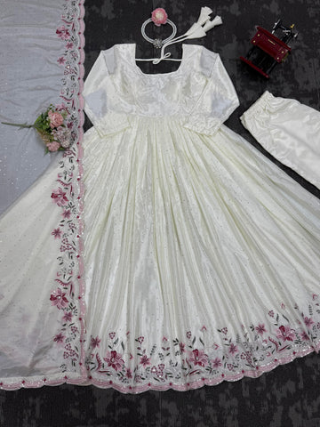 Presenting Sequence Work White Color Gown