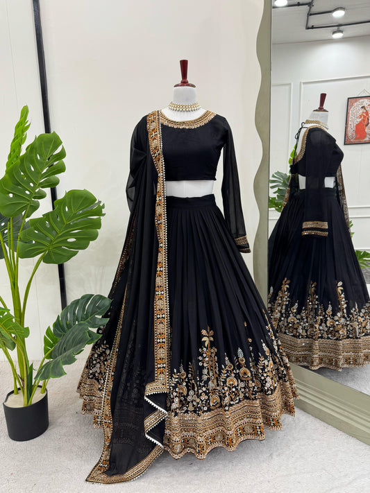 Marriage Special Sequence Work Black Color lehenga choli