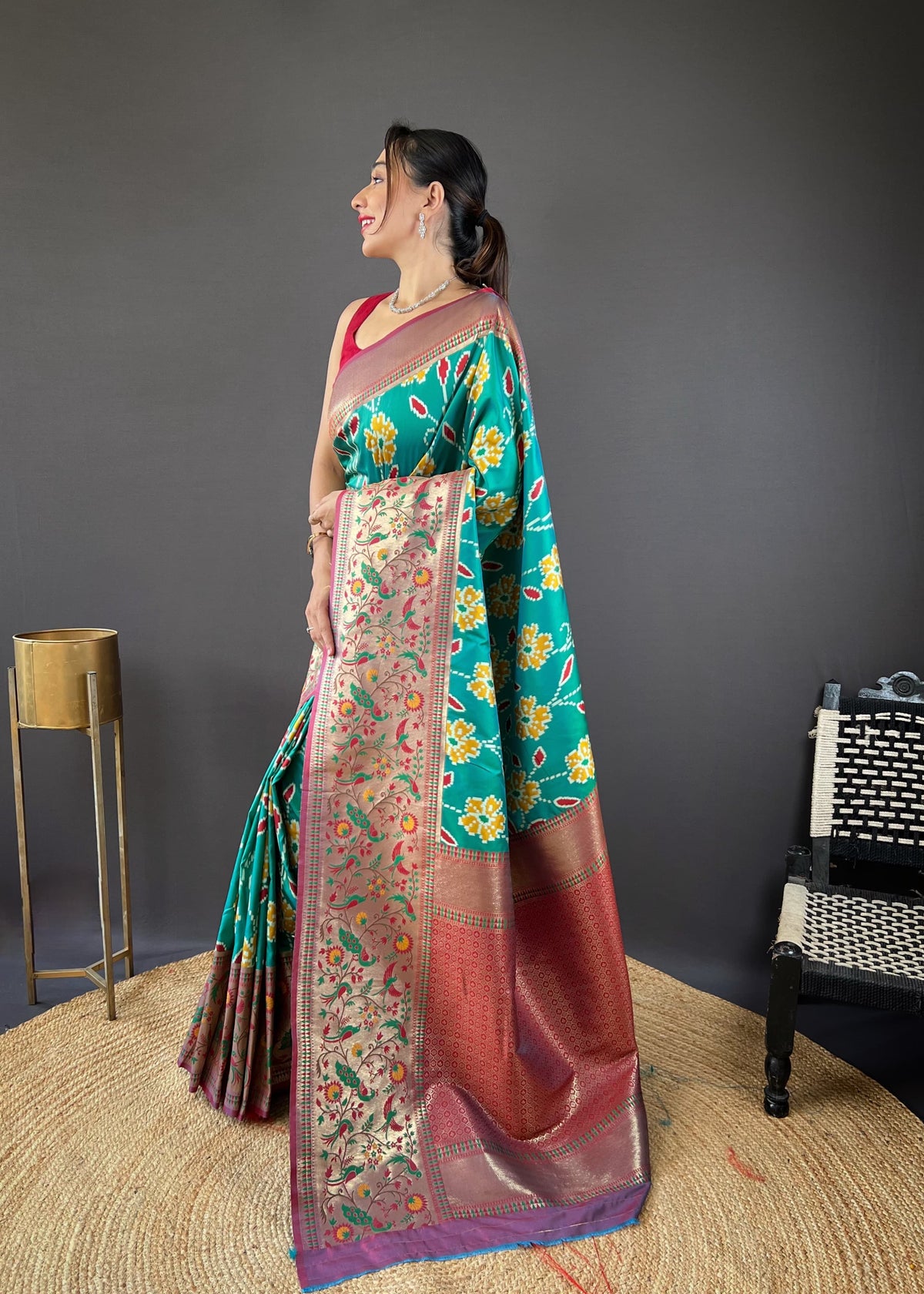 Gorgeous Silk Patola Weaving Teal Blue Color Saree