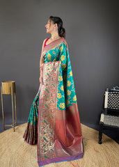 Gorgeous Silk Patola Weaving Teal Blue Color Saree