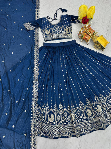 Gorgeous Pink Vichitra Thread Work Lehenga Choli