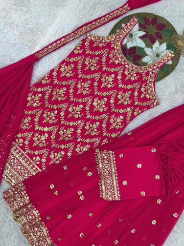 Exclusive Pink Color Sequence Work Georgette Sharara Suit