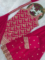 Exclusive Pink Color Sequence Work Georgette Sharara Suit