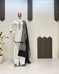 Fantastic Roman Silk White Color Salwar Suit