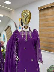 Round Neck Purple Color Stylish Palazzo Suit