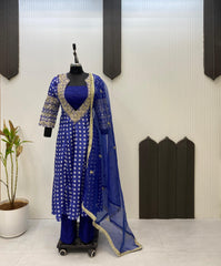 Unique Blue Color Digital Print Palazzo Suit