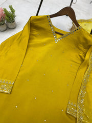 Good Looking Roman Silk Yellow Color Salwar Suit