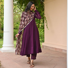 Graceful Georgette Wine Color Gown