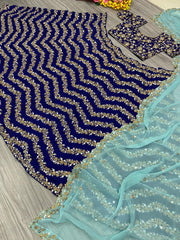 Designer Embroidery Work Blue Color Lehenga Choli