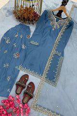 Pretty Blue Crepe Sequence Work Punjabi Style Palazzo Suit