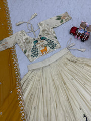 Fantastic White Color With Yellow Dupatta Lehenga Choli