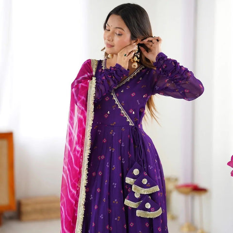 Lovely Blue Georgette Embroidery Work Gown