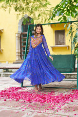 Navratri Festival Innovative Blue Georgette Kutchi Work Gown