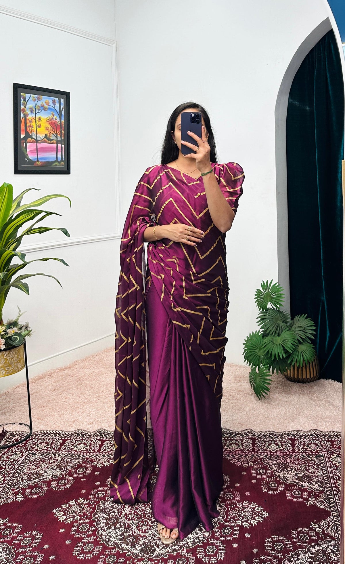 Adorable Rangoli Wine Color Gown