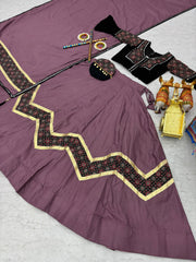 Navratri Special Purple Cotton Ajrakh Print Lehenga Choli