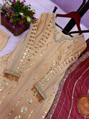 Preferable Georgette Beige Color Palazzo Suit