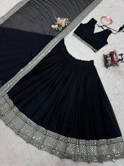 Wedding & Party Wear Heavy Black Color Lehenga Choli