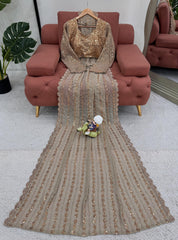 New Party Wear Beige Color Sequence Work Saree