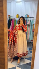 Ravishing Peach Rayon Cotton Kalamkari Print Gown