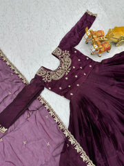 Occasion Wear Burberry Silk Wine Color Gown