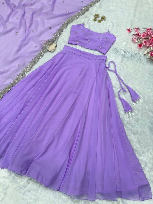 Purple Color Pearl Embellished Lehenga Set