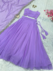 Purple Color Pearl Embellished Lehenga Set