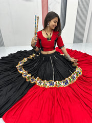Stylish Red Cotton Gamathi Work Lehenga Choli