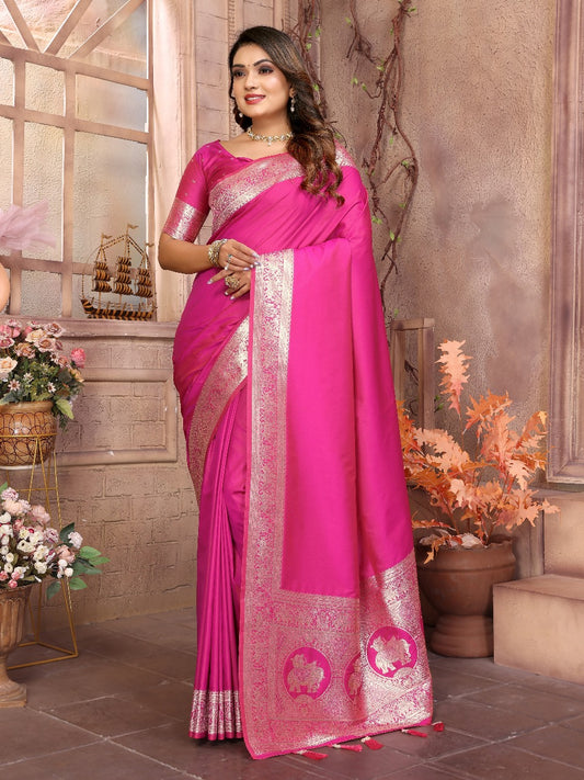 Preferable Banarasi Silk Pink Color Saree